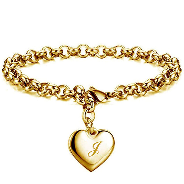 Gold-Color Heart Letters Alphabet Bracelet
