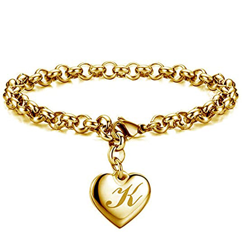 Gold-Color Heart Letters Alphabet Bracelet