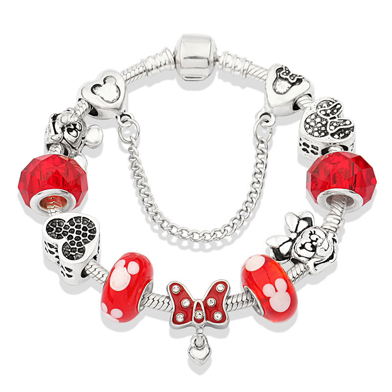 Cute Red Enamel Princess Dress Minnie Bracelet