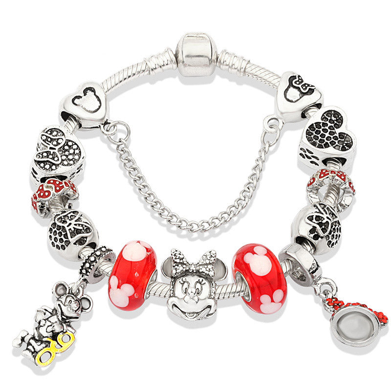 Cute Red Enamel Princess Dress Minnie Bracelet