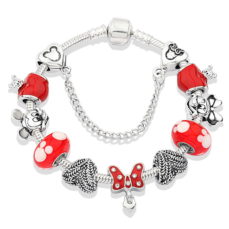 Cute Red Enamel Princess Dress Minnie Bracelet