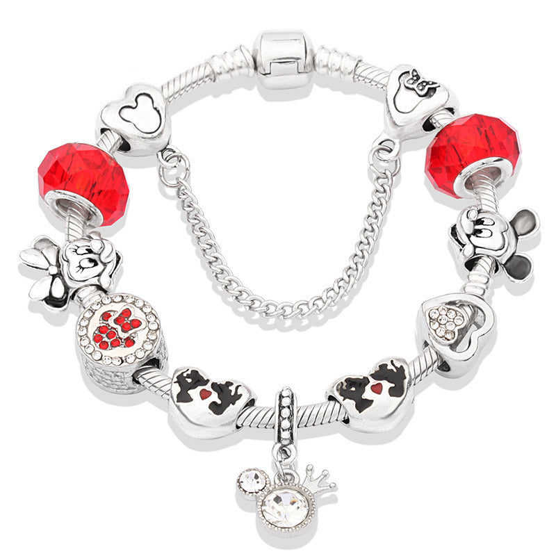 Cute Red Enamel Princess Dress Minnie Bracelet