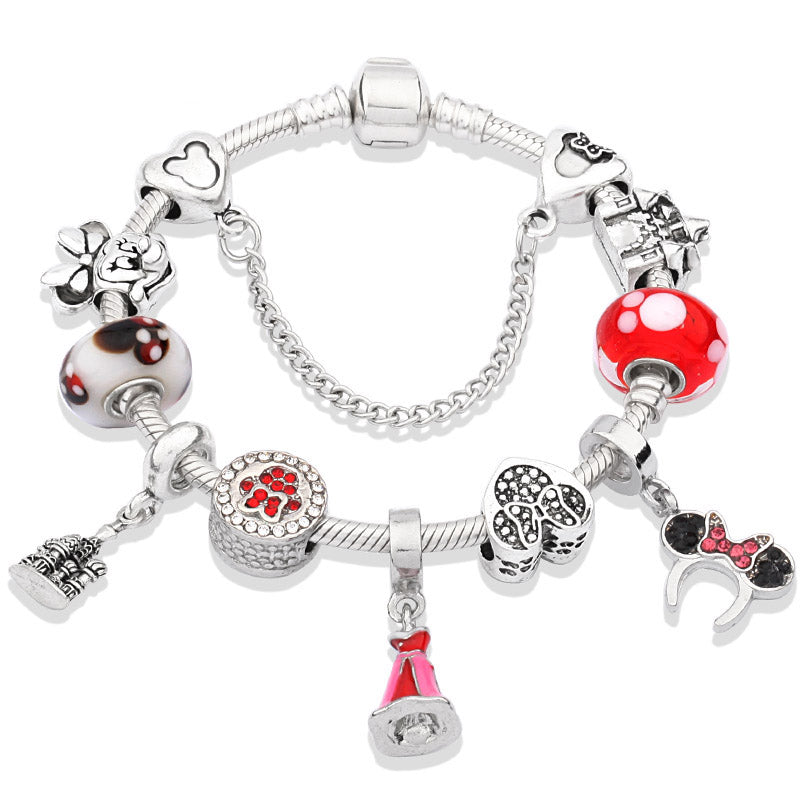 Cute Red Enamel Princess Dress Minnie Bracelet