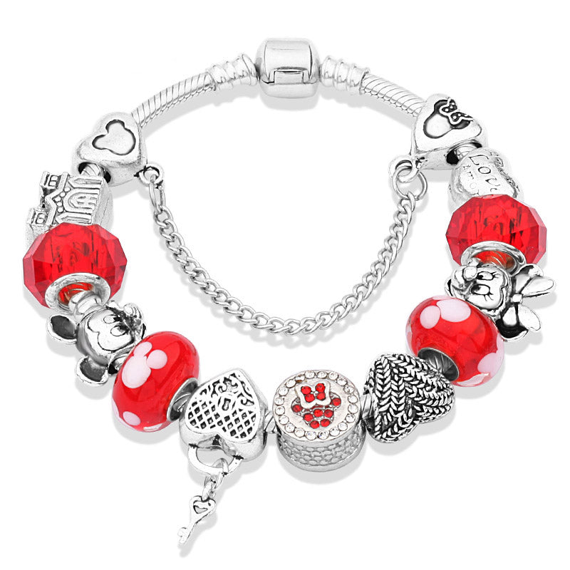 Cute Red Enamel Princess Dress Minnie Bracelet