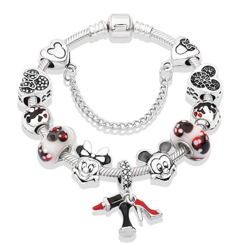 Cute Red Enamel Princess Dress Minnie Bracelet