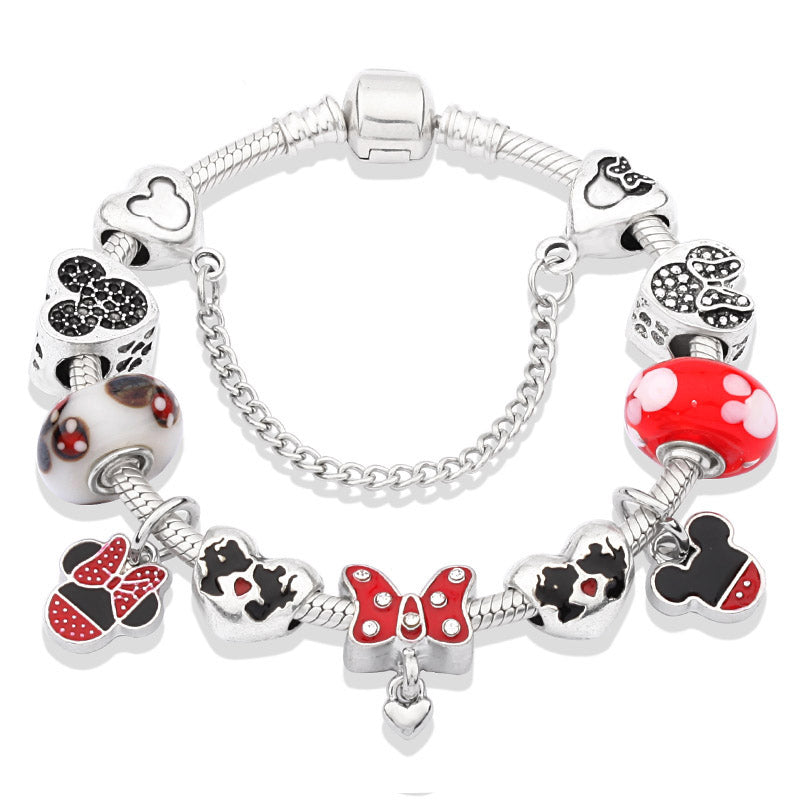 Cute Red Enamel Princess Dress Minnie Bracelet