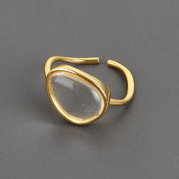 Anillo de cristal natural redondo irregular con diseño de personalidad en color plata