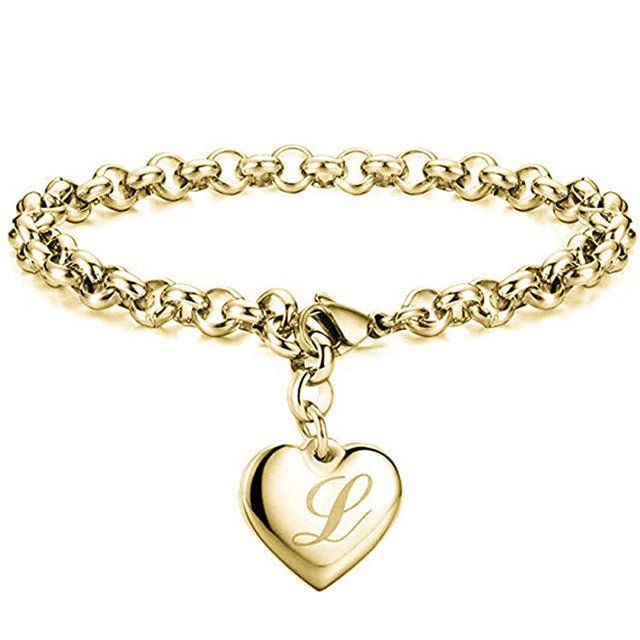 Gold-Color Heart Letters Alphabet Bracelet