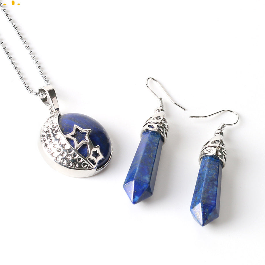 Natural Purple Stone Pendants Necklace Hook Dangle Drop Earring Jewelry Set