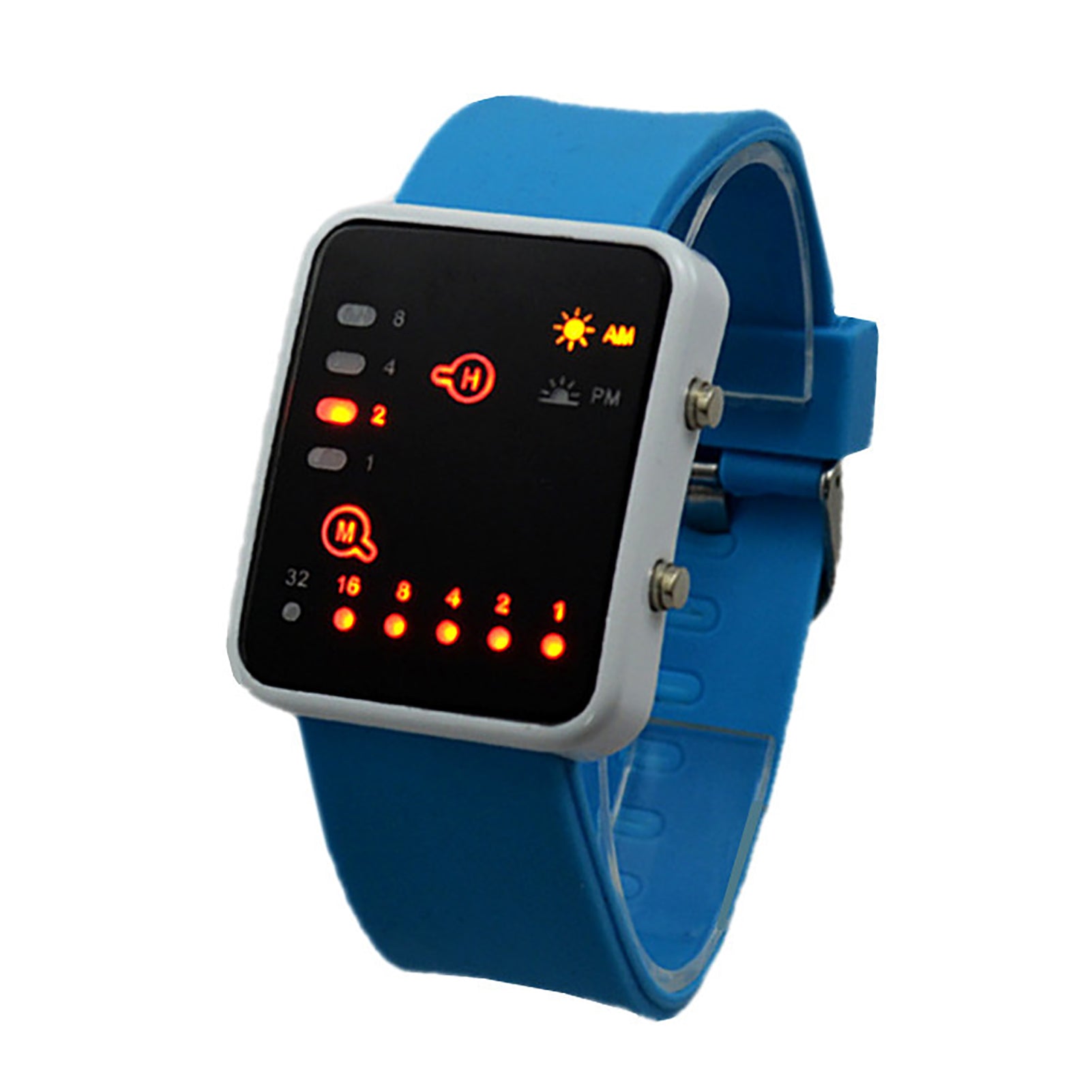Binary Number Blue LED Wristwatches Silicone Band Quartz Wrist Watch