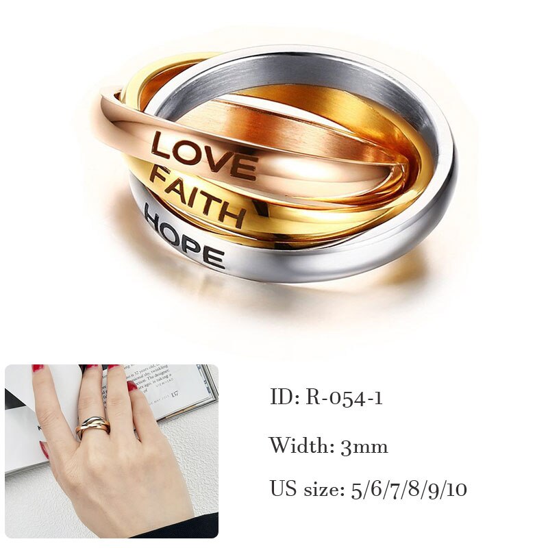 Love Faith Hope Triple Interlocked Engagement Rings for Women