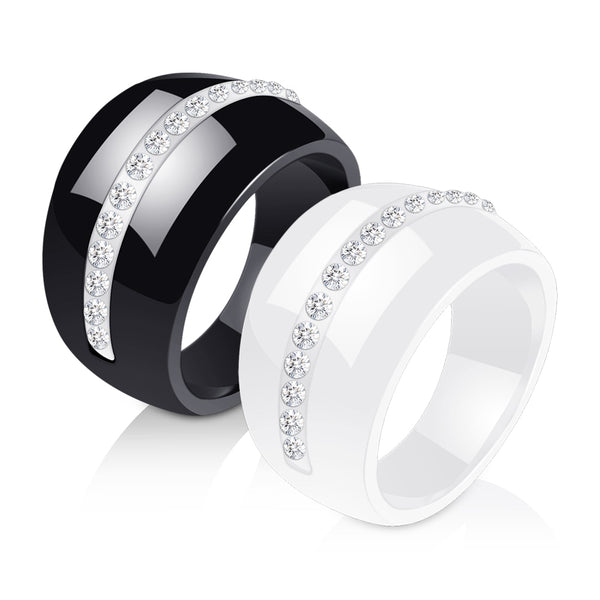 Luxury Romantic Clear Black And White Ceramic Ring Jewelry For Women