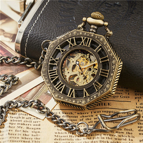 Luxury Unique Hexagonal Roman Number Pocket Watch