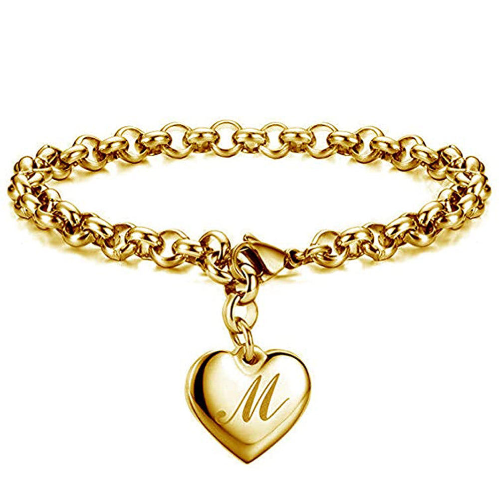 Gold-Color Heart Letters Alphabet Bracelet