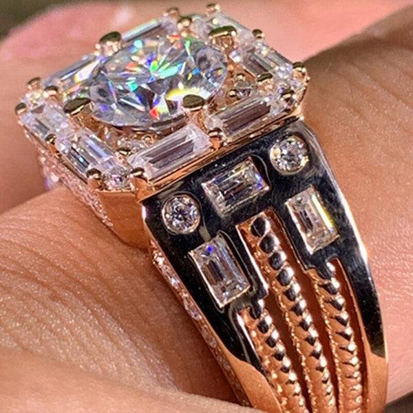Hip Hop Engagement Ring  Zircon Full Crystal Rings For Women Men