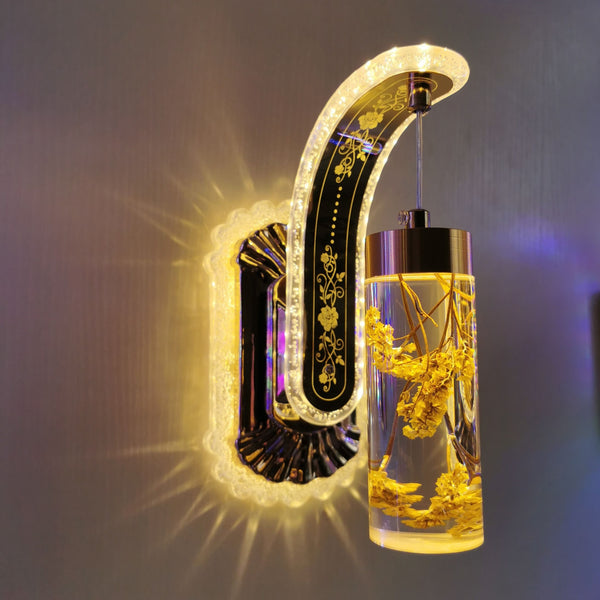 New Led Wall Light  Real flower Crystal Amber Bedside Wall Lamp