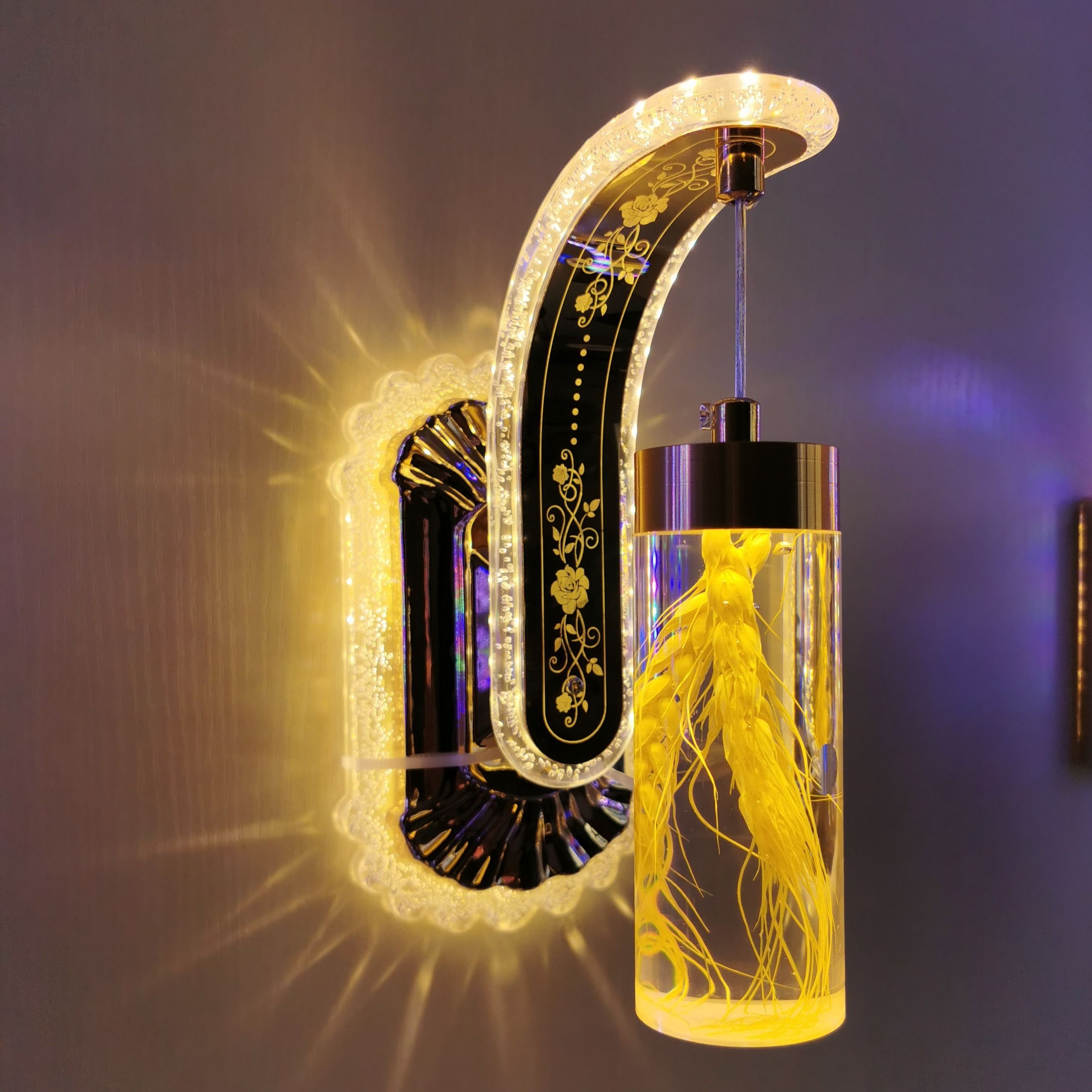 New Led Wall Light  Real flower Crystal Amber Bedside Wall Lamp