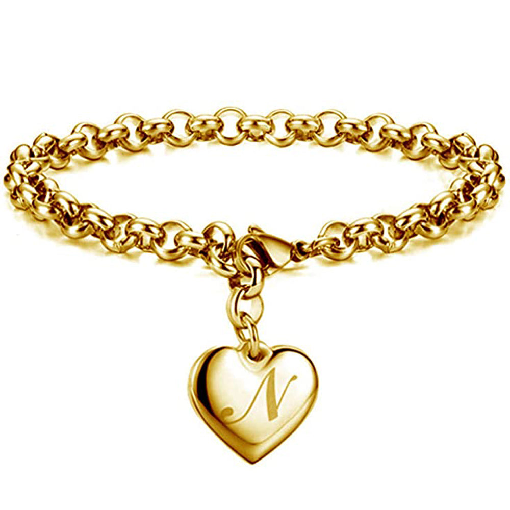 Gold-Color Heart Letters Alphabet Bracelet
