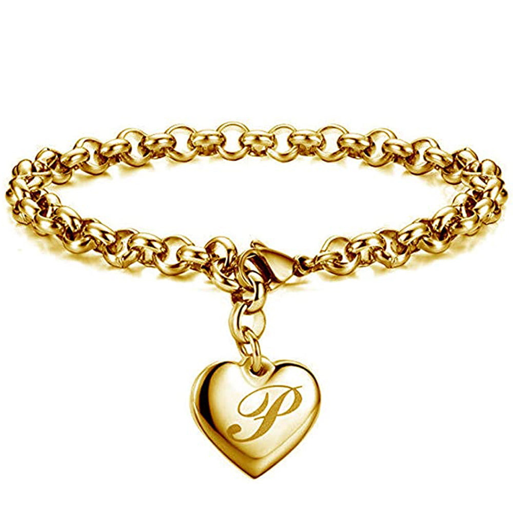 Gold-Color Heart Letters Alphabet Bracelet