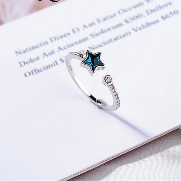Personality Boho Silver Color Blue Star Rings for Women