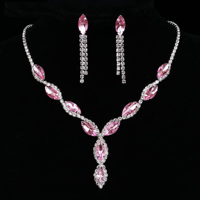 Fashion Pink Crystal Prom Wedding Jewelry Sets