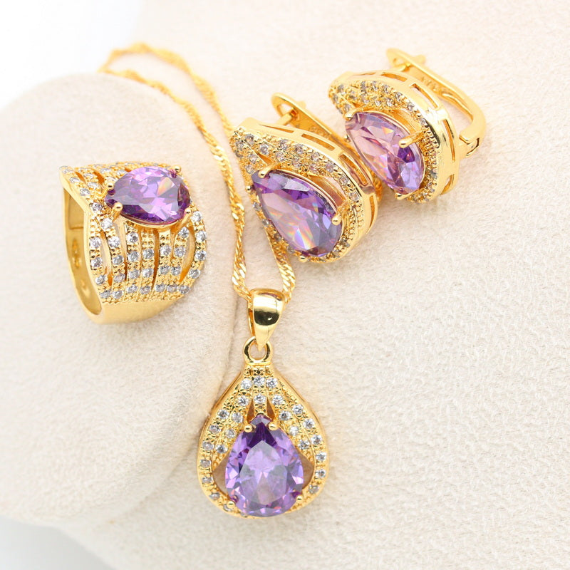 New Olive Green Zircon  Silver Color Jewelry Set