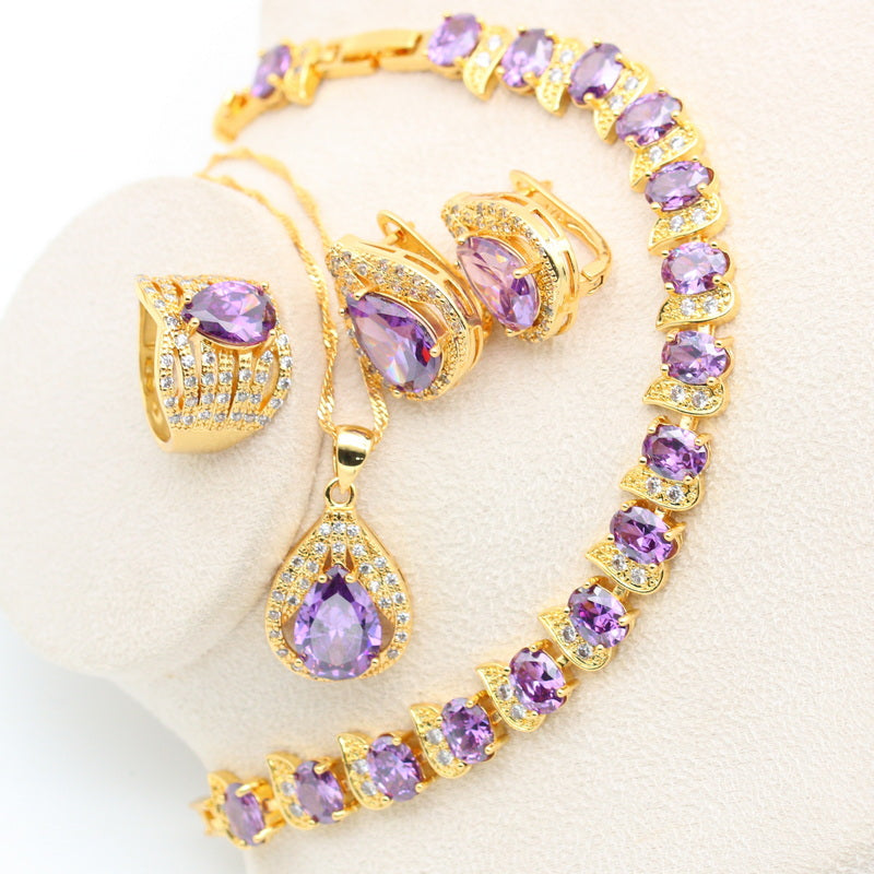 New Olive Green Zircon  Silver Color Jewelry Set