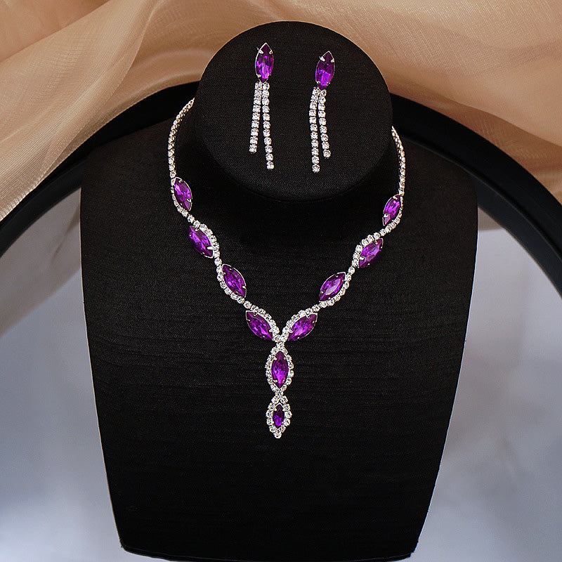 Fashion Pink Crystal Prom Wedding Jewelry Sets