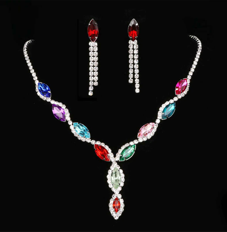 Fashion Pink Crystal Prom Wedding Jewelry Sets