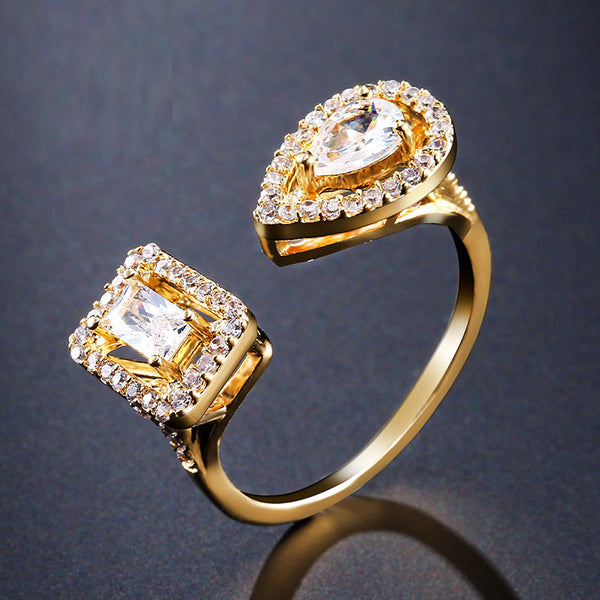 Anillos abiertos de dedo con circonitas de cristal color oro blanco vintage
