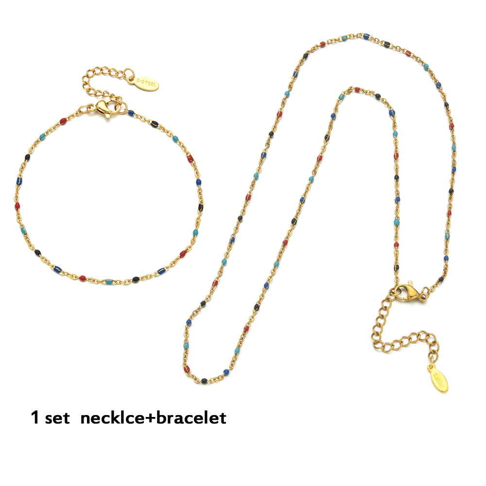 Golden Color Link Chain Beads Ladies Jewelry Set