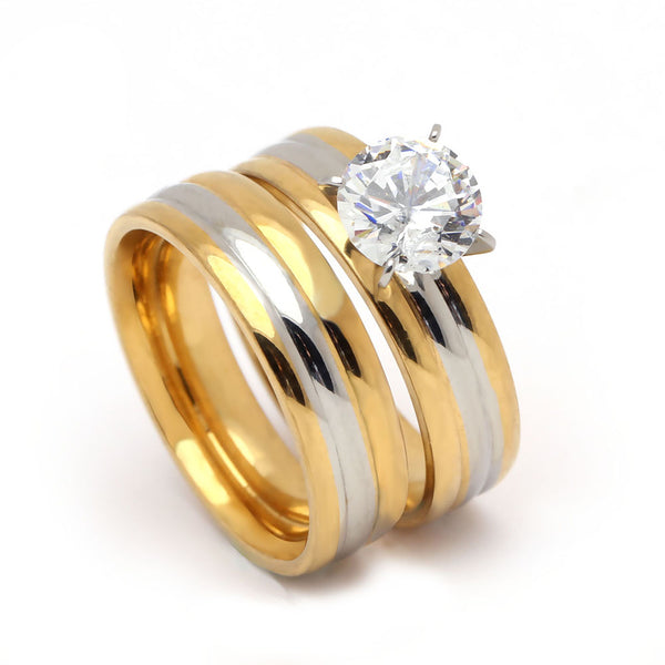 Anillos de boda de acero inoxidable con circonita blanca de 8 mm y color dorado