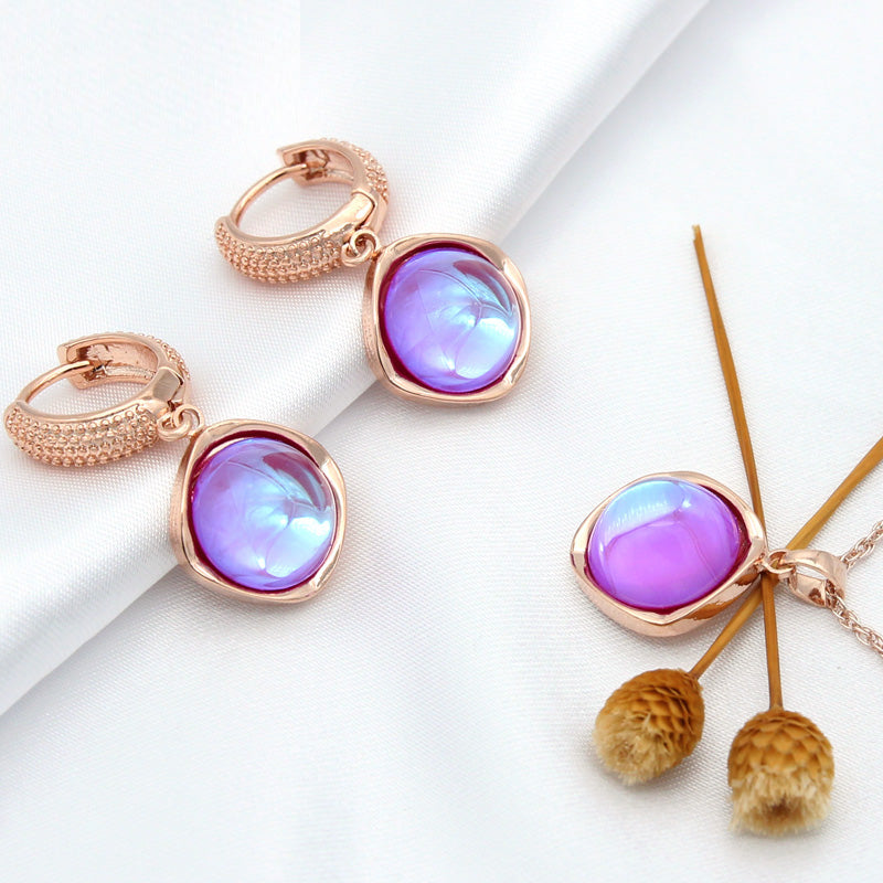 Elegant Round Colorful Crystal Dangle Earrings Jewelry Sets
