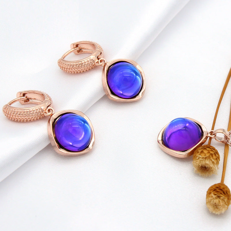Elegant Round Colorful Crystal Dangle Earrings Jewelry Sets