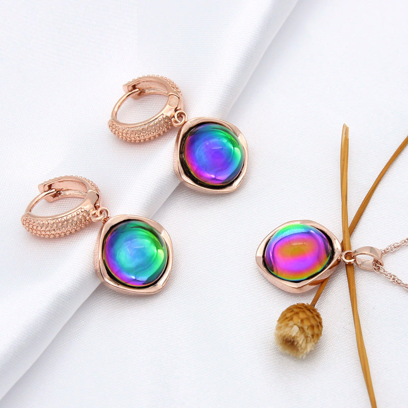 Elegant Round Colorful Crystal Dangle Earrings Jewelry Sets