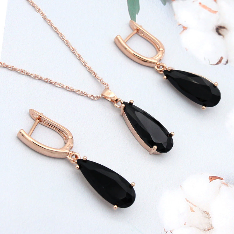 6 Color Long Water Drop Dangle Zircon Earrings Jewelry Set
