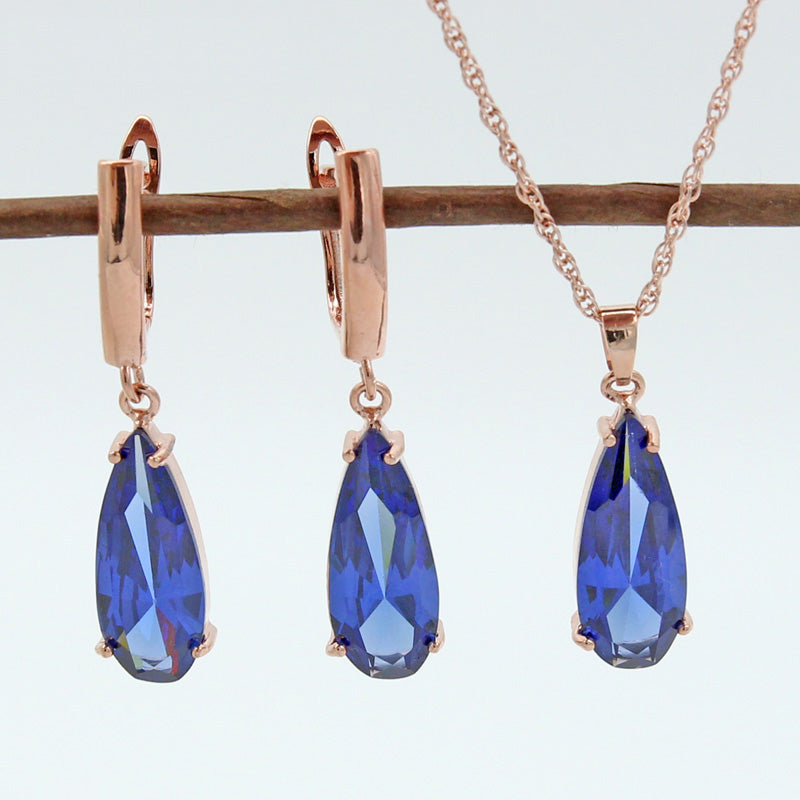 6 Color Long Water Drop Dangle Zircon Earrings Jewelry Set