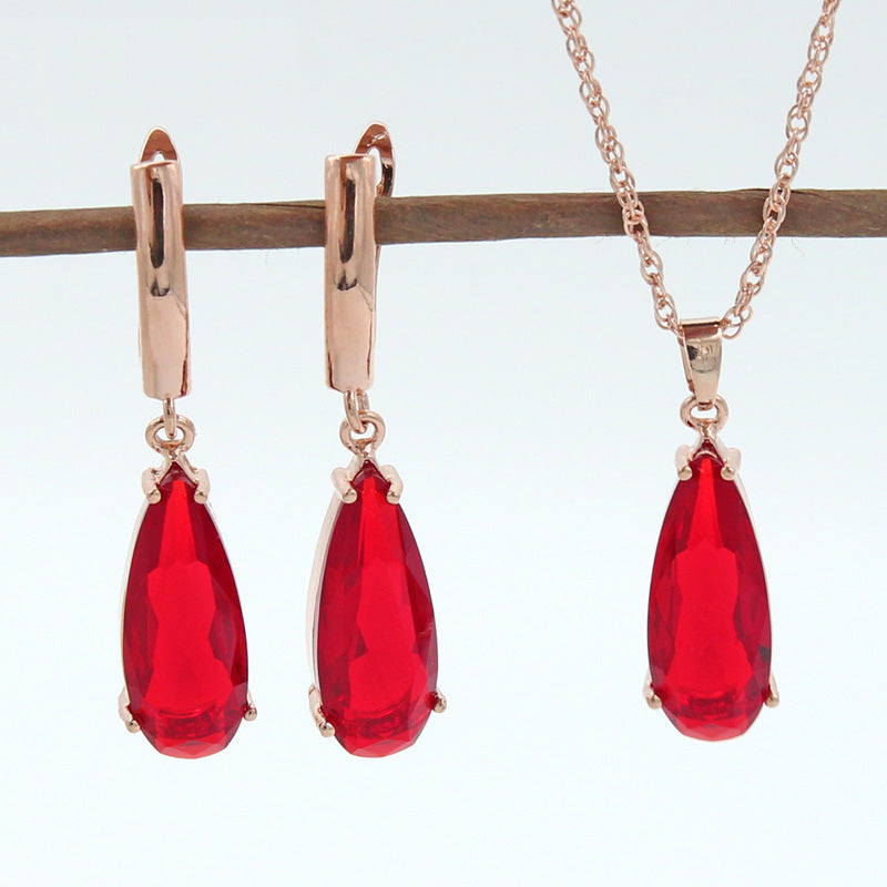 6 Color Long Water Drop Dangle Zircon Earrings Jewelry Set