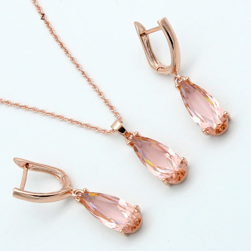 6 Color Long Water Drop Dangle Zircon Earrings Jewelry Set