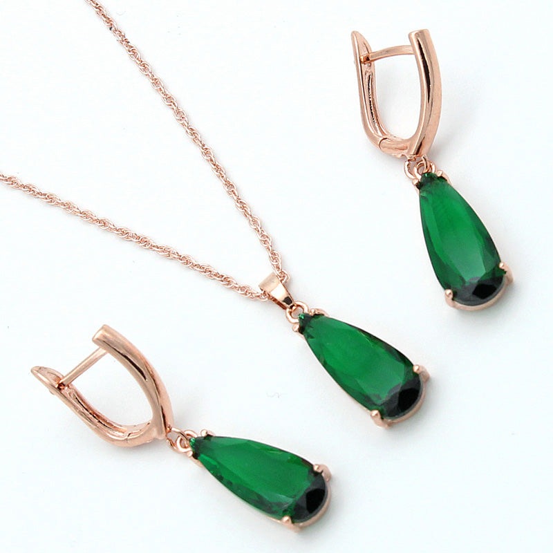 6 Color Long Water Drop Dangle Zircon Earrings Jewelry Set