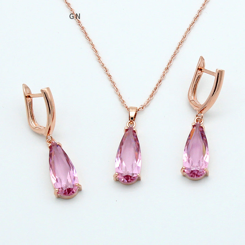 6 Color Long Water Drop Dangle Zircon Earrings Jewelry Set