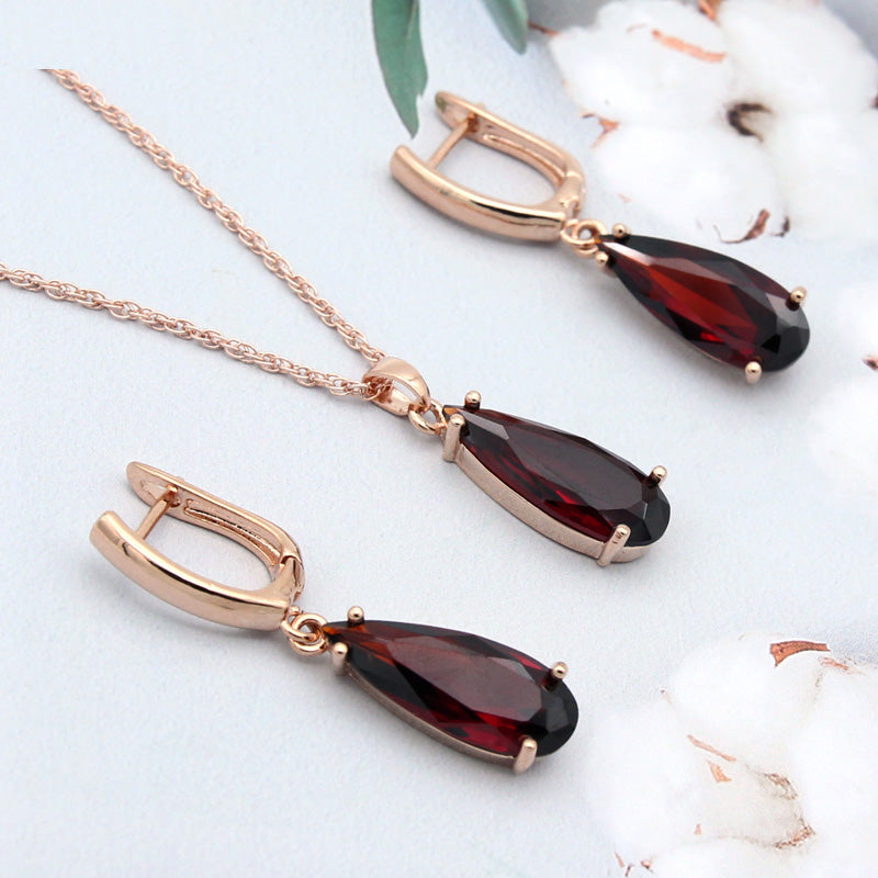 6 Color Long Water Drop Dangle Zircon Earrings Jewelry Set