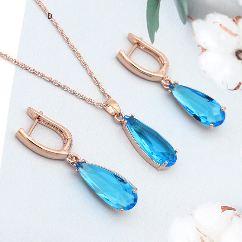 6 Color Long Water Drop Dangle Zircon Earrings Jewelry Set