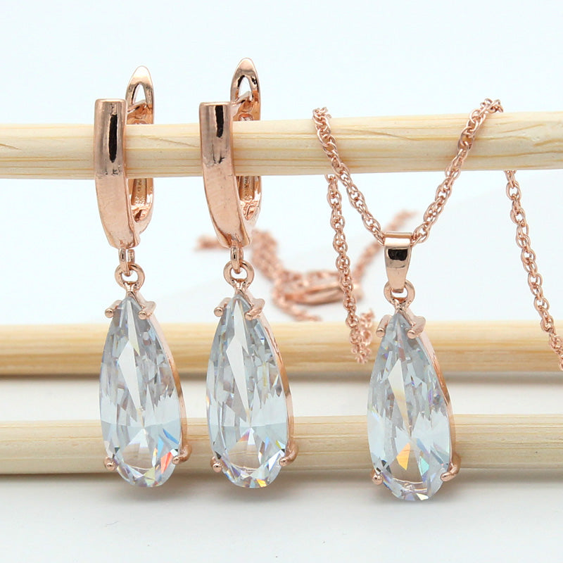 6 Color Long Water Drop Dangle Zircon Earrings Jewelry Set