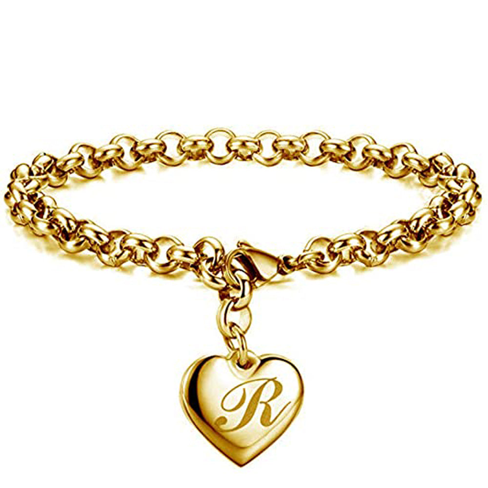 Gold-Color Heart Letters Alphabet Bracelet