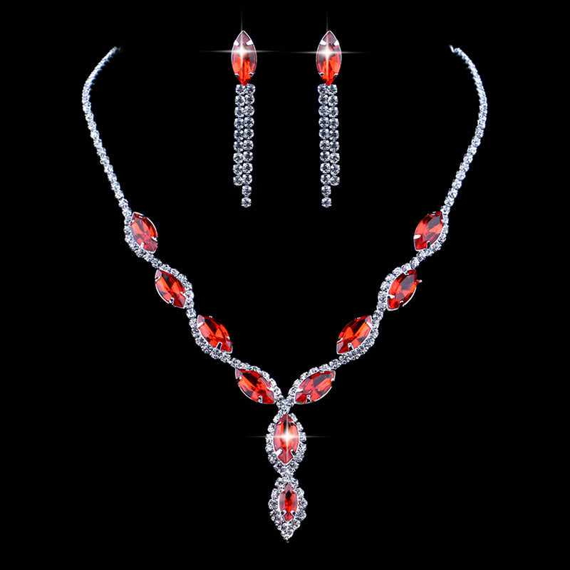 Fashion Pink Crystal Prom Wedding Jewelry Sets