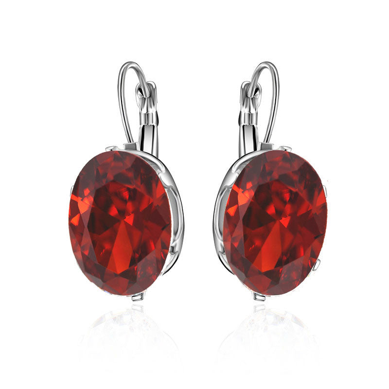 Oval Shape Crystal Earring 6 Colors Cubic Zirconia Stone Hoop Earrings