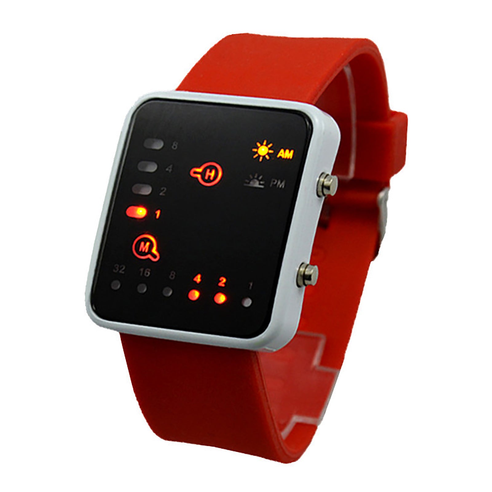 Binary Number Blue LED Wristwatches Silicone Band Quartz Wrist Watch