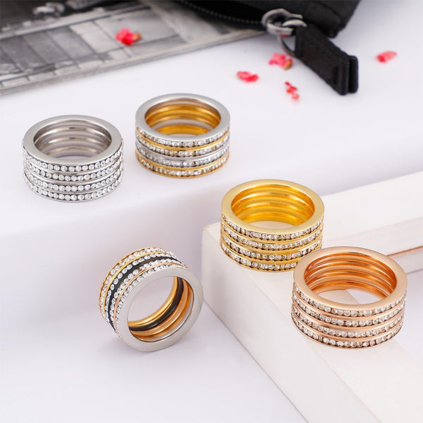 Ring Stainless Steel  4 Colors 10mm Width All Cubic Zirconia  Rings