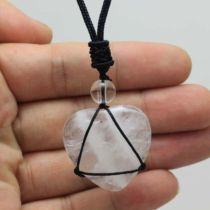 Crystal Quartz Reiki Rope Wrapped Stone Necklace